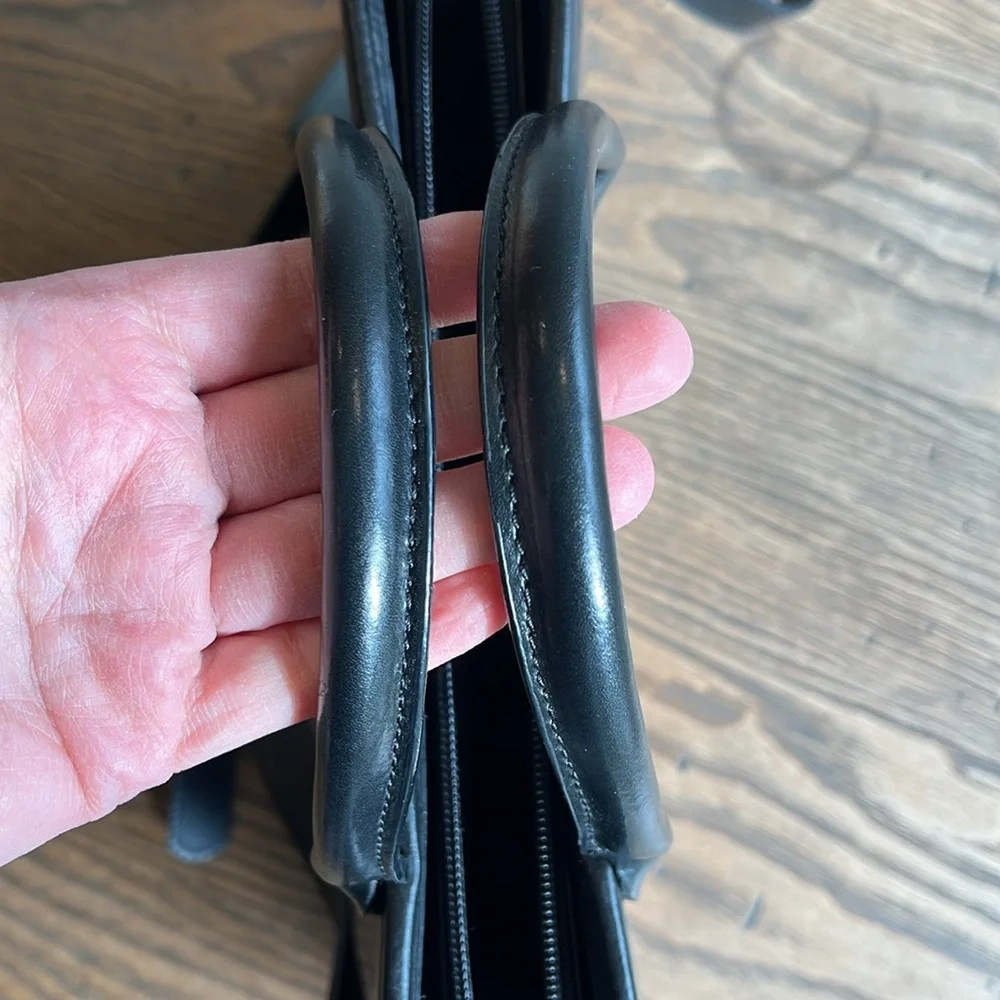 Jack Georges slim black leather briefcase laptop bag  with crossbody strap
